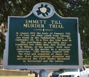 Plaque outside the courthouse in Sumner, MS where the murder trial took place. 2016.