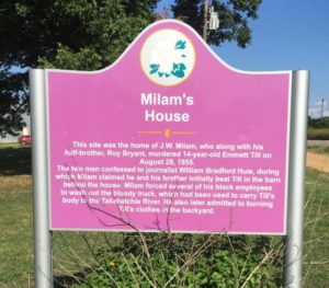 Plaque discussing J.W. Milam. One of the men who murdered Emmett Till