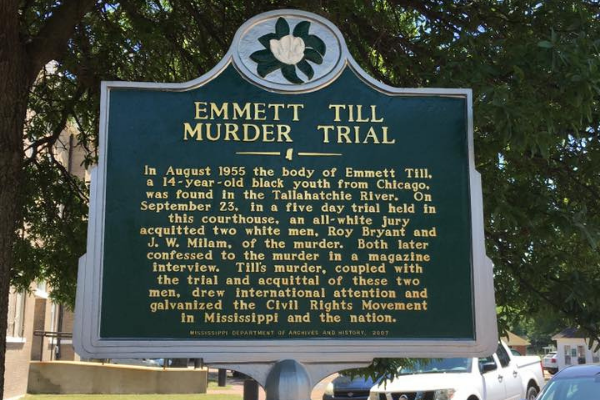 Plaque outside the courthouse in Sumner, MS where the murder trial took place. 2016